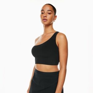 Aritzia Babaton Sculpt Knit One-Shoulder Cropped Tank in Black